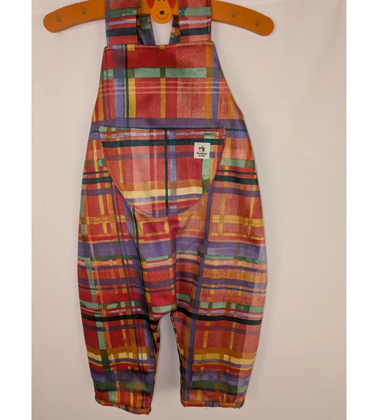 Check multi coloured toddler dungarees,(2-3y) sustainable children's gift.