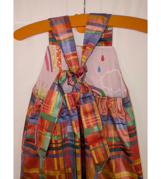 Check multi coloured toddler dungarees,(2-3y) sustainable children's gift.