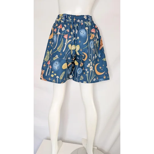 Wide Leg shorts: Size 14 mystical woodland Print owl, reworked upcycled textiles