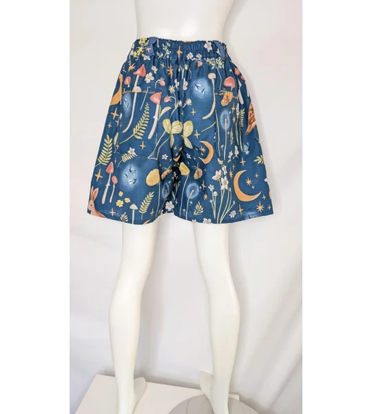 Wide Leg shorts: Size 14 mystical woodland Print owl, reworked upcycled textiles