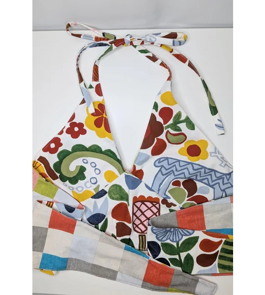 Made to order halterneck reversible top. Tie back and neck.