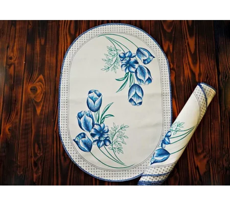 Vintage Tulip Placemats - Set of 5 Oval Fabric Table Mats
