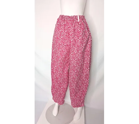 Reworked Barrel Leg Trousers: Fuchsia Floral Cotton Blend, Size 14