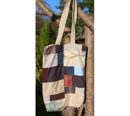 Rustic shoulder Bag: Folksy Corduroy Patchwork