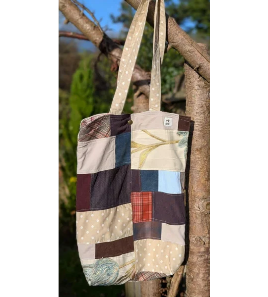 Rustic shoulder Bag: Folksy Corduroy Patchwork