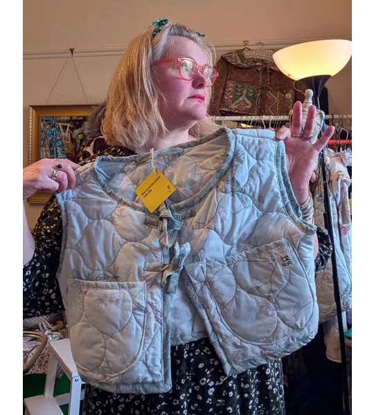 Whimsical Flower Quilted Vest: Unique Upcycled Waistcoat, Size Small