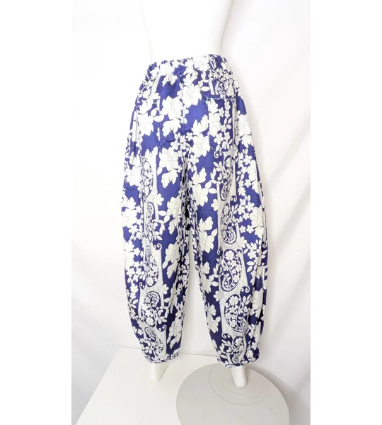 Reworked barrel Leg Trousers: Size 14 navy floral paisley