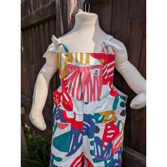 Bright patterns kids dungarees: Upcycled and Reworked childrens clothing-Age 7-8 Years