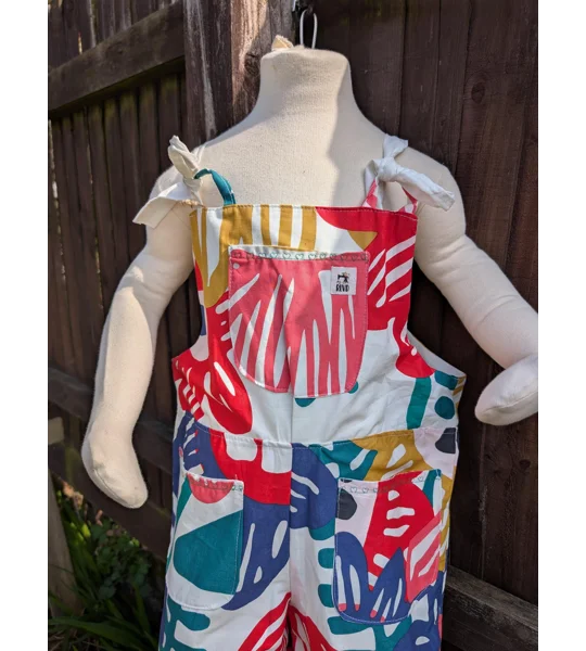Bright patterns kids dungarees: Upcycled and Reworked childrens clothing-Age 7-8 Years