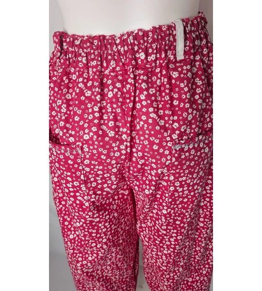 Reworked Barrel Leg Trousers: Fuchsia Floral Cotton Blend, Size 14
