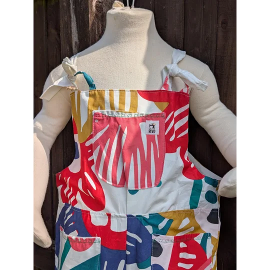 Bright patterns kids dungarees: Upcycled and Reworked childrens clothing-Age 7-8 Years