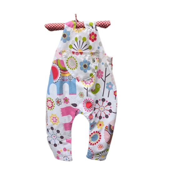 Baby Dungarees age 3-6m elephants-bright dungarees kids-baby gift ethical-reworked baby-sustainable 