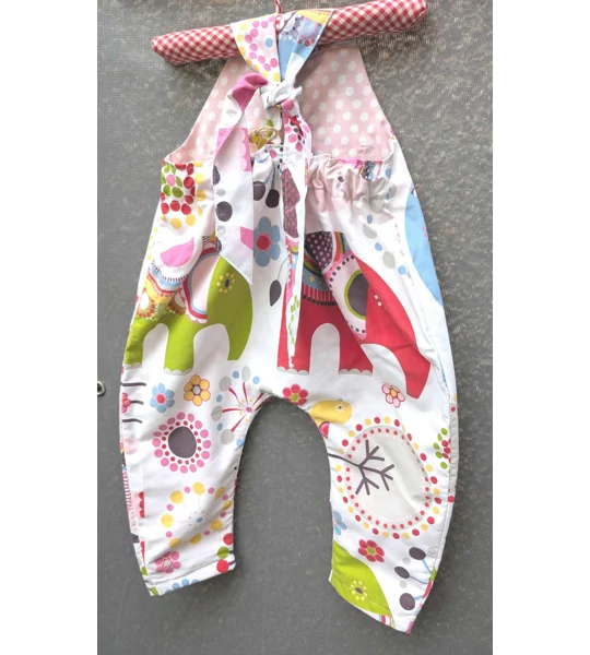 Baby Dungarees age 3-6m elephants-bright dungarees kids-baby gift ethical-reworked baby-sustainable 