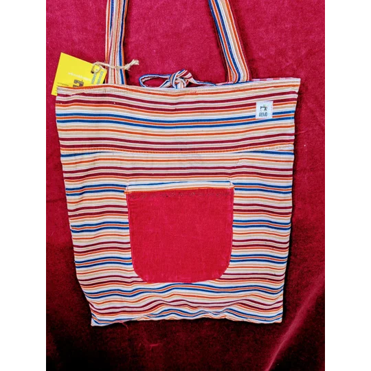 Striped Corduroy Tote Bag: Embroidered Detail, Upcycled Textiles