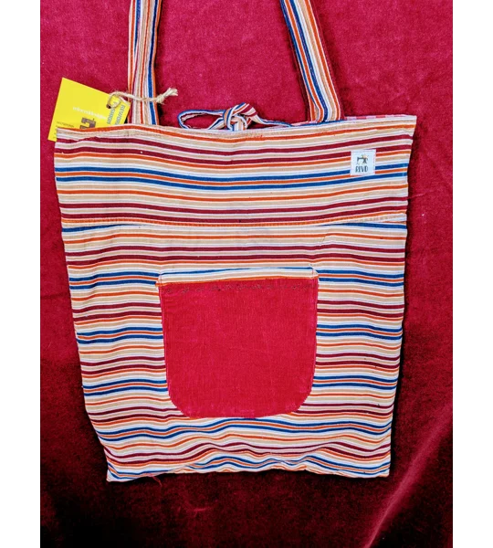 Striped Corduroy Tote Bag: Embroidered Detail, Upcycled Textiles