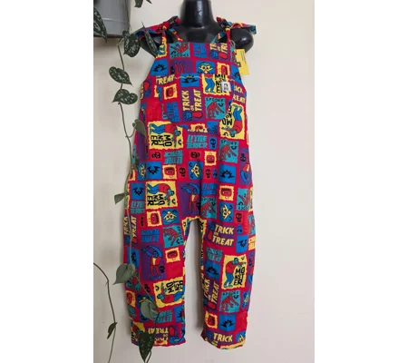 Child Dungarees, romper, age 4-5yrs Halloween monsters suit, bright cartoon dungarees