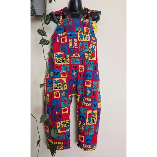 Child Dungarees, romper, age 4-5yrs Halloween monsters suit, bright cartoon dungarees