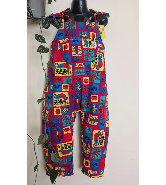 Child Dungarees, romper, age 4-5yrs Halloween monsters suit, bright cartoon dungarees