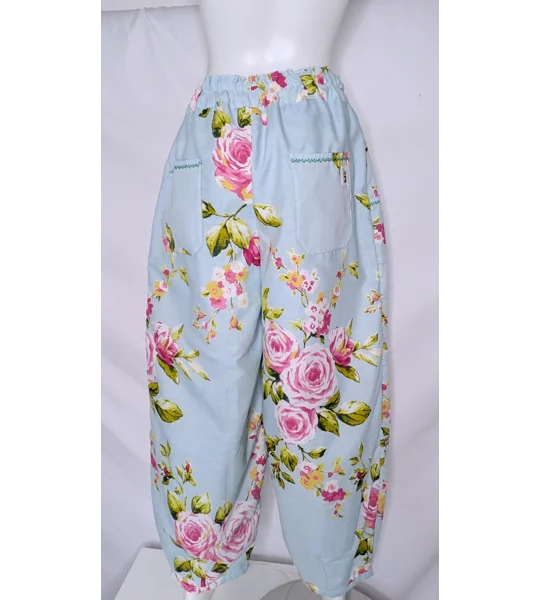 Reworked barrel Leg Trousers: Size 16 kitch summer rose