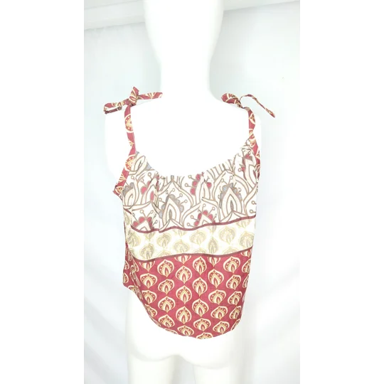 Reworked Cropped Cami Top: Ribbon Straps, Size 12, ethnic fushion