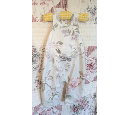 Floral birds Baby Dungarees, Upcycled Kids Overalls (18-24y)