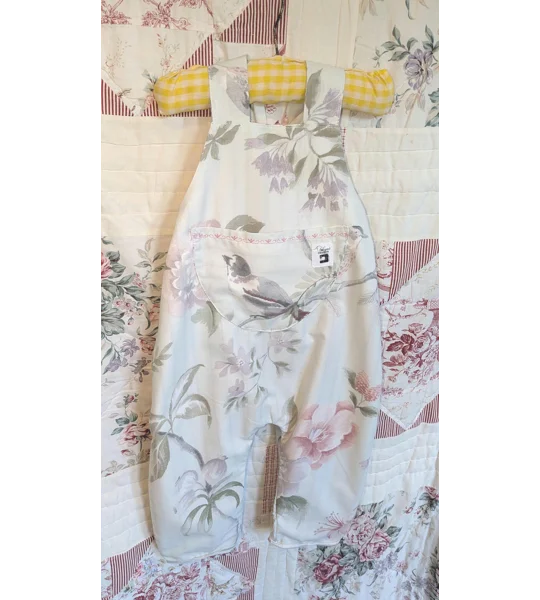 Floral birds Baby Dungarees, Upcycled Kids Overalls (18-24y)