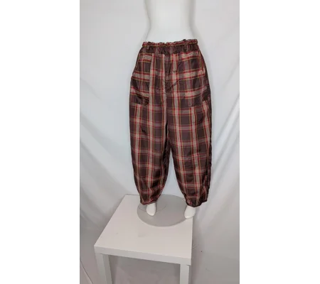 Lined warm barrel Leg Trousers: Size 16 silky tartan