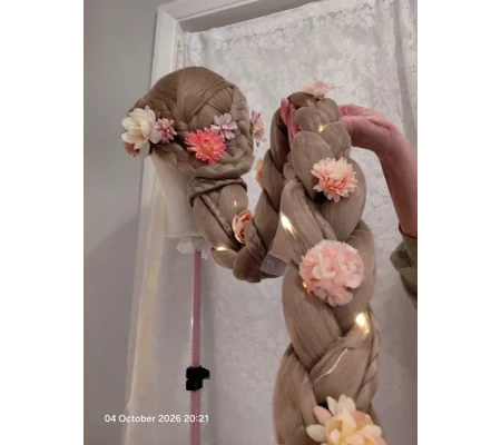 Rapunzel Inspired Deluxe Detachable Wig Full Set Base Individually Tulle Wrap Braid Lights & Flowers