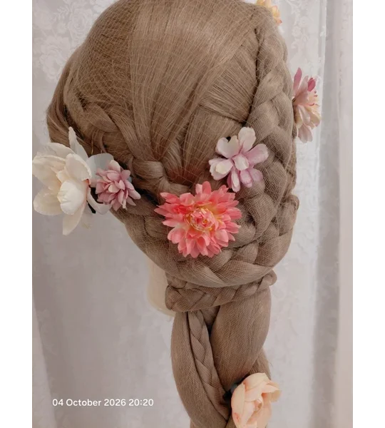 Rapunzel Inspired Deluxe Detachable Wig Full Set Base Individually Tulle Wrap Braid Lights & Flowers