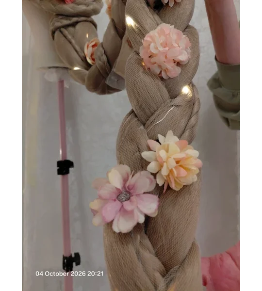 Rapunzel Inspired Deluxe Detachable Wig Full Set Base Individually Tulle Wrap Braid Lights & Flowers
