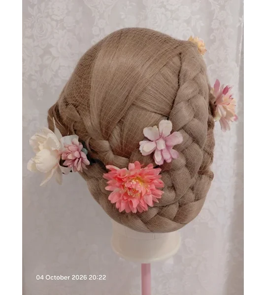 Rapunzel Inspired Deluxe Detachable Wig Full Set Base Individually Tulle Wrap Braid Lights & Flowers