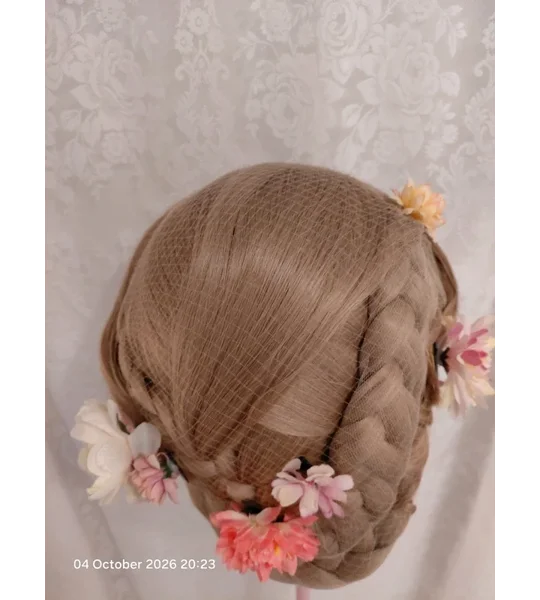 Rapunzel Inspired Deluxe Detachable Wig Full Set Base Individually Tulle Wrap Braid Lights & Flowers