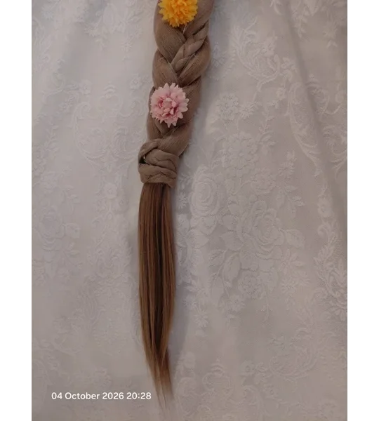 Rapunzel Inspired Deluxe Detachable Wig Full Set Base Individually Tulle Wrap Braid Lights & Flowers