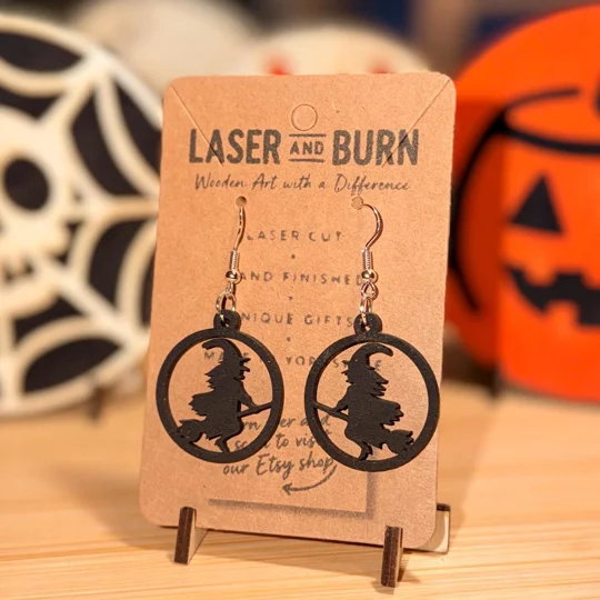 Halloween Wooden Earrings — Ghost / Witch / Pumpkin / BOO / Spider Web / Cat | Laser Cut | UK Made