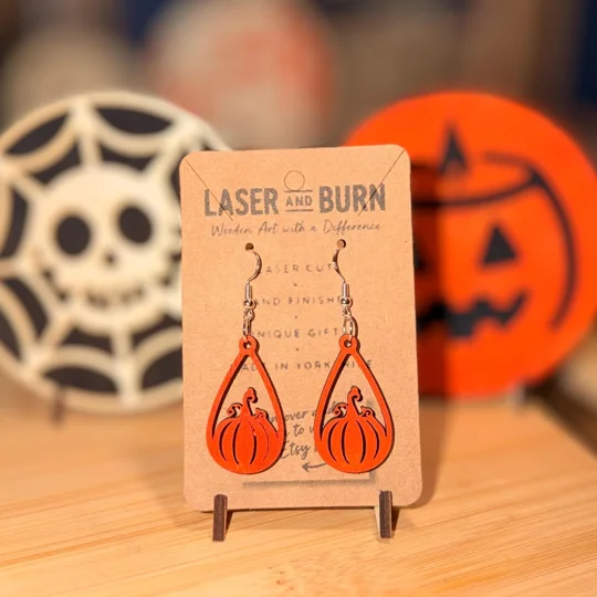 Halloween Wooden Earrings — Ghost / Witch / Pumpkin / BOO / Spider Web / Cat | Laser Cut | UK Made