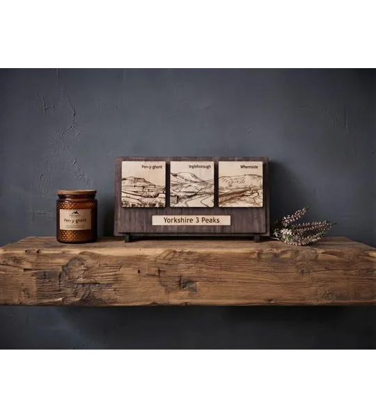 Handmade Yorkshire 3 Peaks Desktop Display | Laser-Engraved Woodland Plaque (UK) | UK Dispatch | FRE
