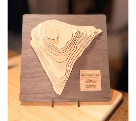 Ingleborough 3D Topographic Wooden Art | Yorkshire Dales Layered Map | Handmade Laser Engraved Hill