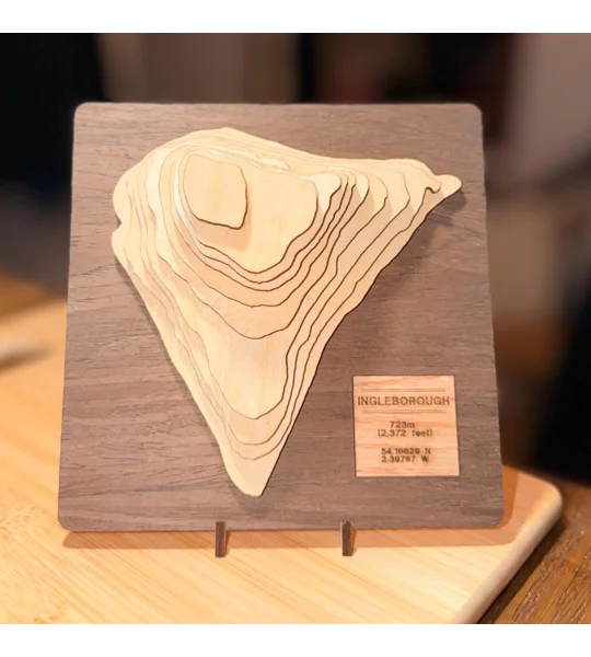 Ingleborough 3D Topographic Wooden Art | Yorkshire Dales Layered Map | Handmade Laser Engraved Hill