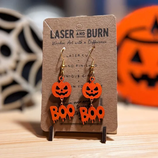 Halloween Wooden Earrings — Ghost / Witch / Pumpkin / BOO / Spider Web / Cat | Laser Cut | UK Made