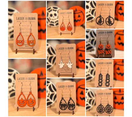 Halloween Wooden Earrings — Ghost / Witch / Pumpkin / BOO / Spider Web / Cat | Laser Cut | UK Made