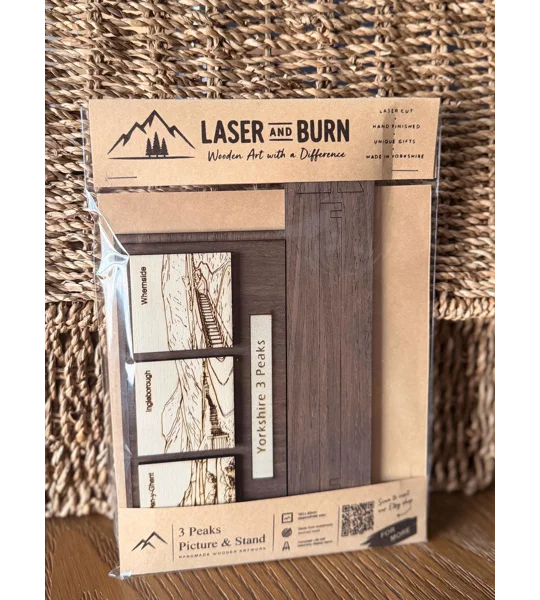 Handmade Yorkshire 3 Peaks Desktop Display | Laser-Engraved Woodland Plaque (UK) | UK Dispatch | FRE