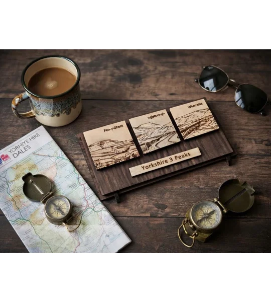 Handmade Yorkshire 3 Peaks Desktop Display | Laser-Engraved Woodland Plaque (UK) | UK Dispatch | FRE