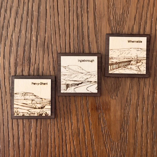 Handmade Laser-Engraved Yorkshire 3 Peaks Fridge Magnets | Dales Souvenir Gift (5cm) | UK Dispatch |
