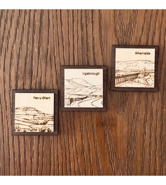 Handmade Laser-Engraved Yorkshire 3 Peaks Fridge Magnets | Dales Souvenir Gift (5cm) | UK Dispatch |