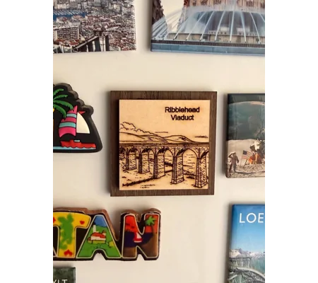 Ribblehead Viaduct Fridge Magnet | 5cm Laser-Engraved Wood Souvenir | Yorkshire Dales Gift | UK Disp