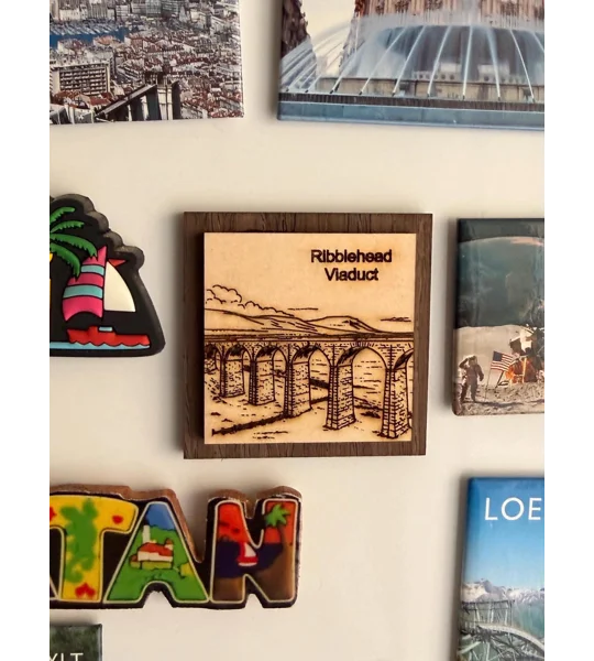 Ribblehead Viaduct Fridge Magnet | 5cm Laser-Engraved Wood Souvenir | Yorkshire Dales Gift | UK Disp
