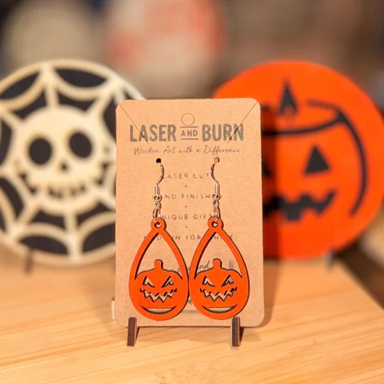 Halloween Wooden Earrings — Ghost / Witch / Pumpkin / BOO / Spider Web / Cat | Laser Cut | UK Made