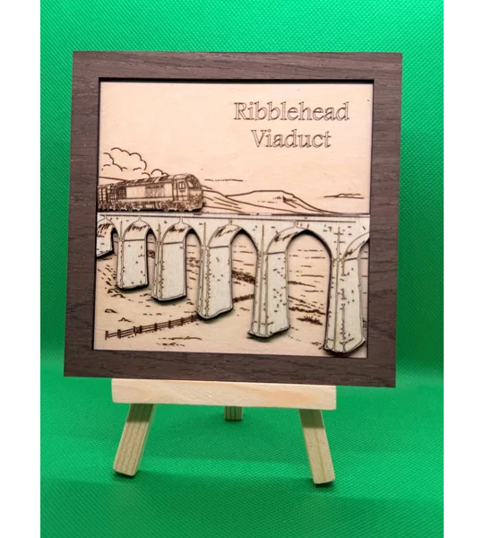 Handmade Ribblehead Viaduct Wooden Artwork | Settle & Carlisle Railway 150th Anniversary (Laser Engr