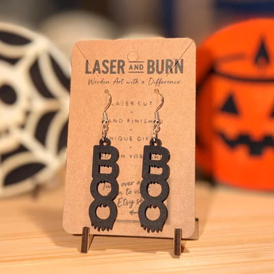 Halloween Wooden Earrings — Ghost / Witch / Pumpkin / BOO / Spider Web / Cat | Laser Cut | UK Made