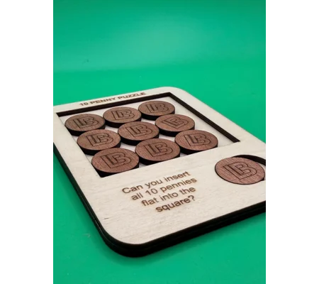 10 Penny Puzzle | Handmade Wooden Brain Teaser (Includes 10 'LB' Pennies) | UK dispatch
